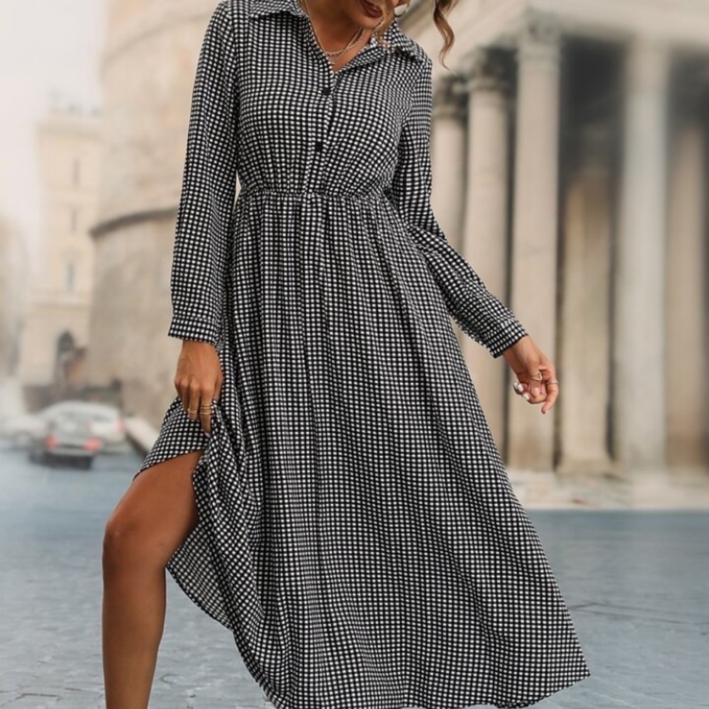 Shein Gingham Print Shirt Dress Without Belt size 4 modesty‎ classic elegant - Picture 4 of 14